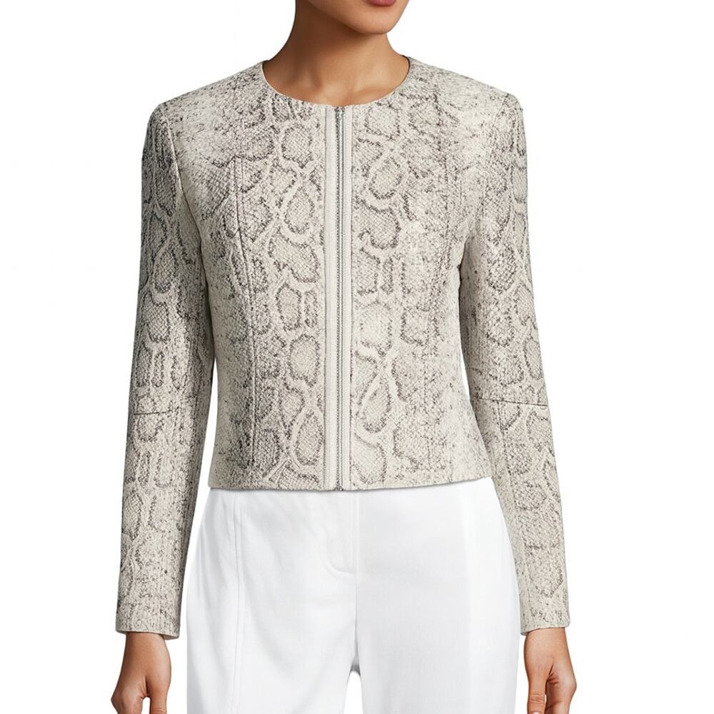 Elie Tahari Janet Python-Embossed Leather Jacket L - image 1